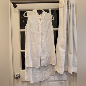 Sleeveless white button down linen tunic